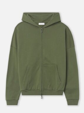 John Elliott FRANCES FULL ZIP Army Green Hoodie with Silver Zipper
